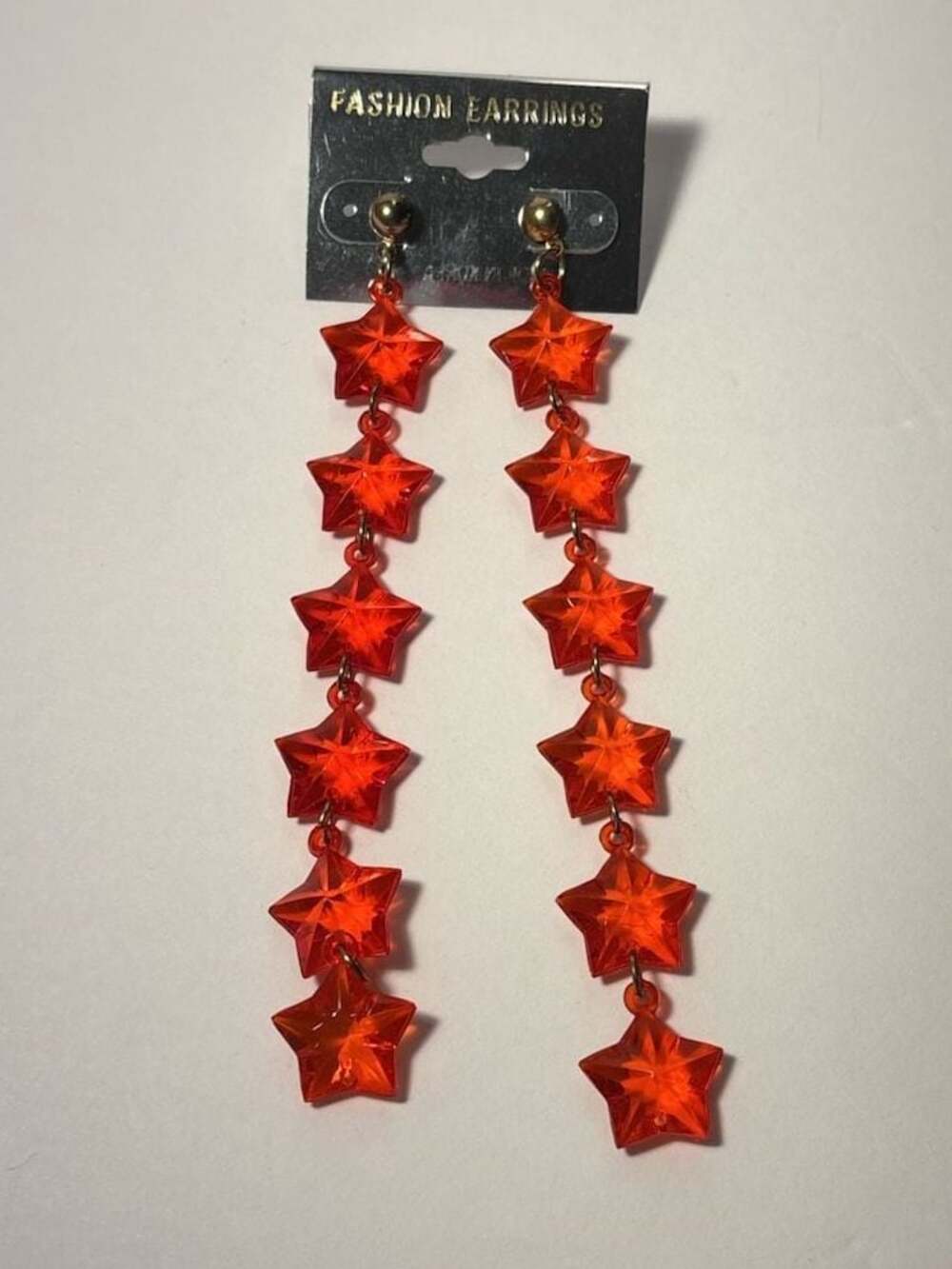 Vintage Fashion Earrings Red Orange Acrylic Star Chain Long Dangle Drop Earrings